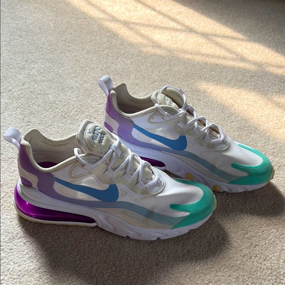 Nike Air React 270 Women’s Gradient Shift Sneakers in White/Blue/Purple/Green